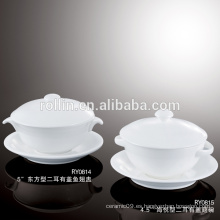 Tazón de porcelana blanca Hotel &amp; Restaurant, taza de sopa de cerámica, platos de sopa crickery